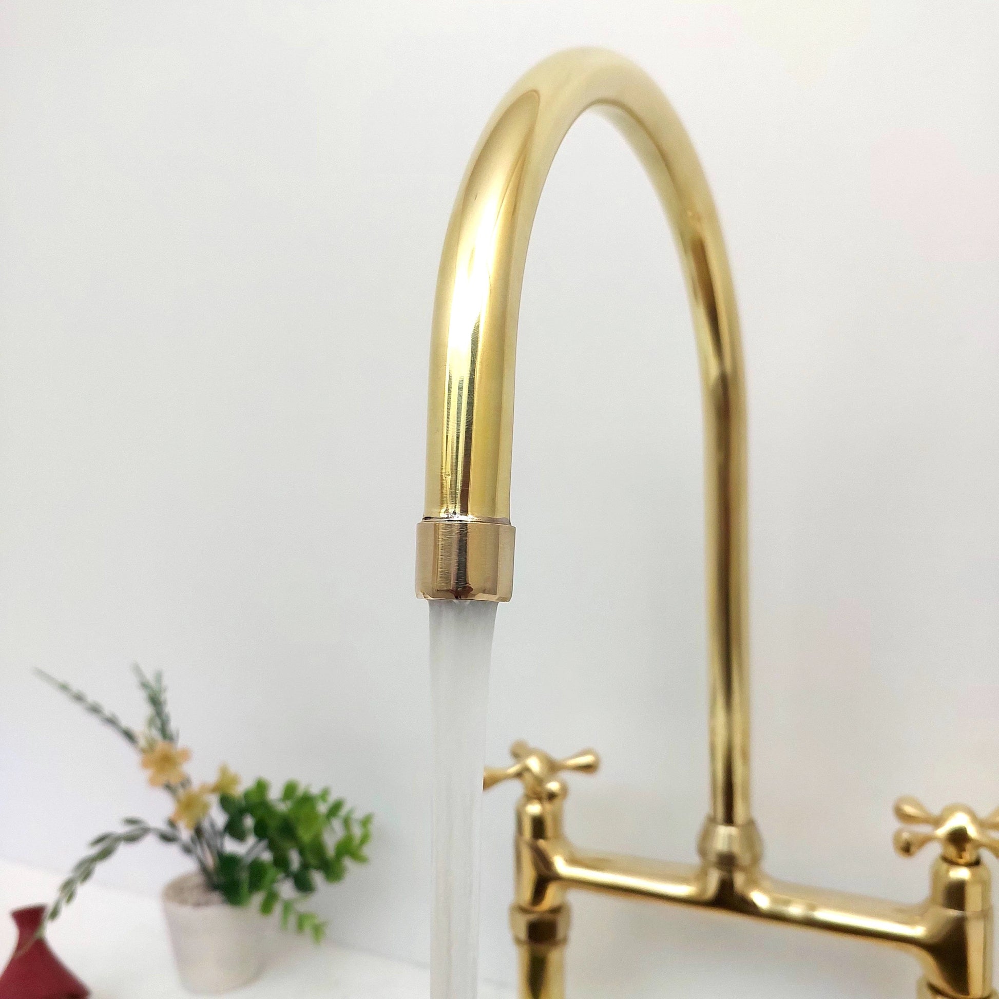 8" Unlacquered Brass Bridge Kitchen Faucet