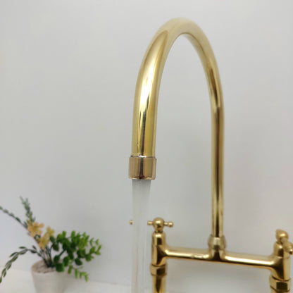 8" Unlacquered Brass Bridge Kitchen Faucet