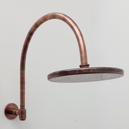 Antique Copper Finish Shower System with Tub Filler, Solid Brass Round Rain Shower Head with Arcuate Arm and Cross Handles - Ref: ACSSTB1-C