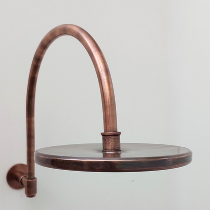 Antique Copper Finish Shower System with Tub Filler, Solid Brass Round Rain Shower Head with Arcuate Arm and Cross Handles - Ref: ACSSTB1-C