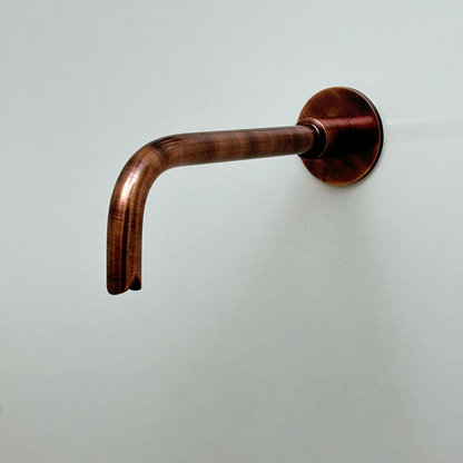 Antique Copper Finish Shower System with Tub Filler, Solid Brass Round Rain Shower Head with Arcuate Arm and Lever Handles - Ref: ACSSTB1-L