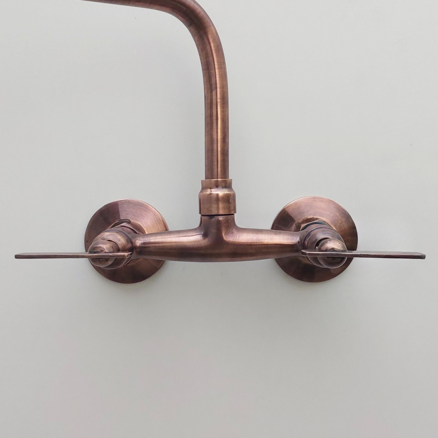 Antique Copper Finish Wall Mount Faucet, Solid Brass Bridge Faucet with Lever Handles - Ref: WFACL001