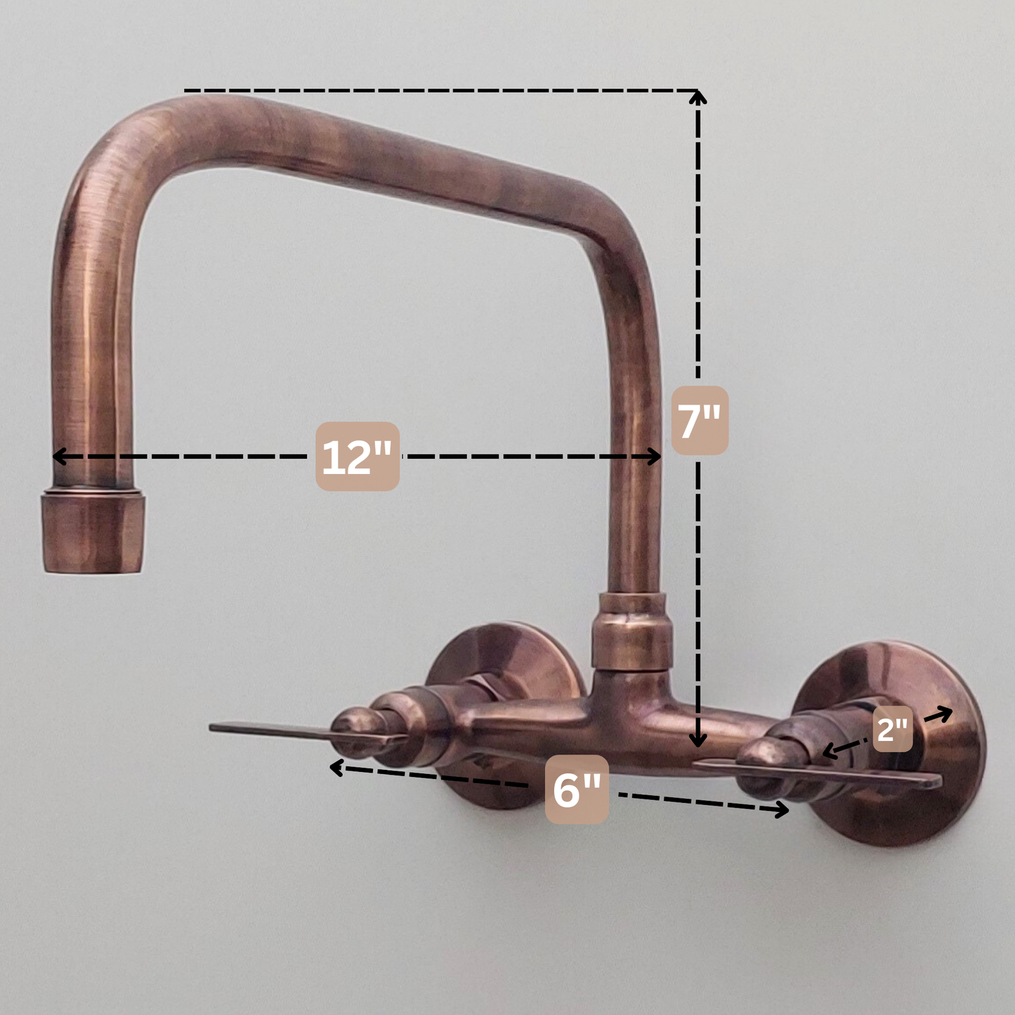 Antique Copper Finish Wall Mount Faucet, Solid Brass Bridge Faucet with Lever Handles - Ref: WFACL001