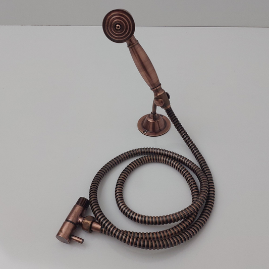 Antique Copper Finish Handheld Shower Head, Wall Mount Solid Brass Handheld Shower Head with Flexible Shower Hose and Control Valve - Ref: WMHSVAC