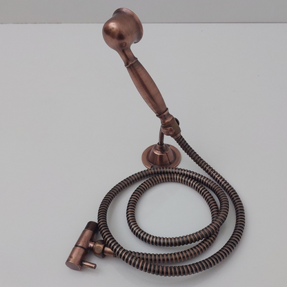 Antique Copper Finish Handheld Shower Head, Wall Mount Solid Brass Handheld Shower Head with Flexible Shower Hose and Control Valve - Ref: WMHSVAC