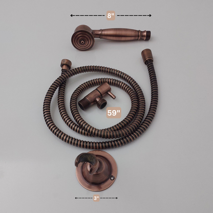 Antique Copper Finish Handheld Shower Head, Wall Mount Solid Brass Handheld Shower Head with Flexible Shower Hose and Control Valve - Ref: WMHSVAC