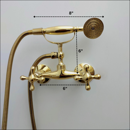 Système de douche à main mural en laiton non laqué avec poignées en croix - Réf : SS024-C