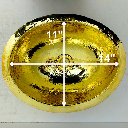 Évier en laiton non laqué, évier ovale martelé à encastrer - Réf : SN100