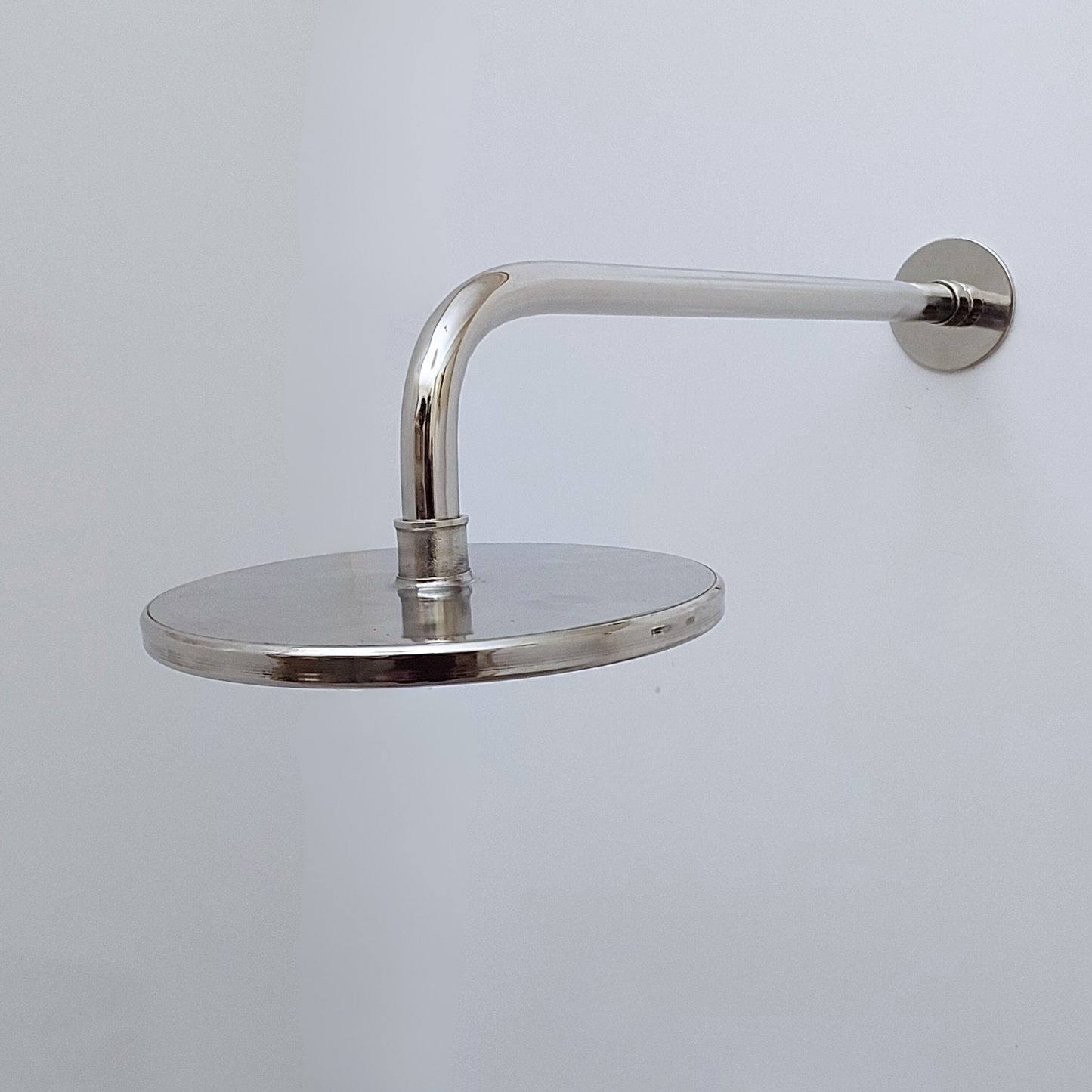 Polished Nickel Finish Brass Shower System with Flat Round Rain Shower Head, Central Brass Plaque, and Cross Handles - Ref: SSPH-PNBC