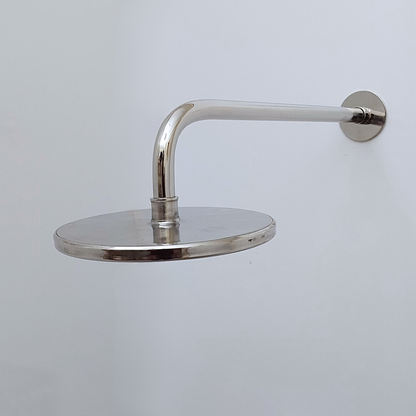 Polished Nickel Finish Brass Shower System with Flat Round Rain Shower Head, Central Brass Plaque, and Cross Handles - Ref: SSPH-PNBC