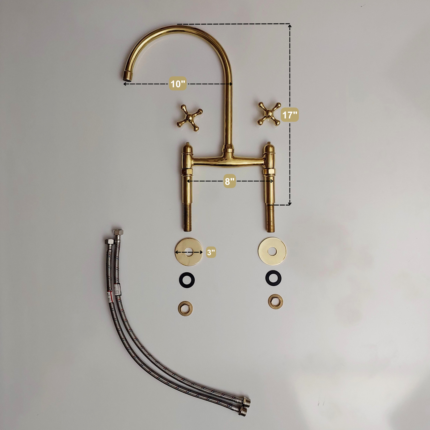 Unlacquered Brass Bridge Kitchen Faucet with Cross Handles - Ref: BF2LCB001