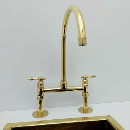 Unlacquered Brass Bridge Kitchen Faucet with Lever Handles - Ref: BF2LLB001