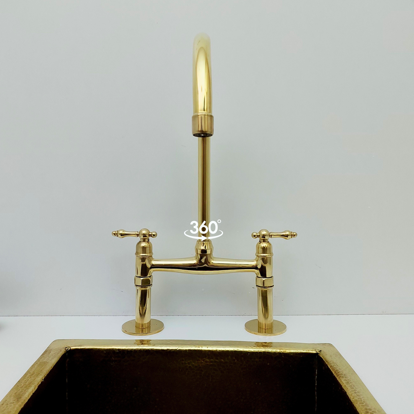 Unlacquered Brass Bridge Kitchen Faucet with Lever Handles - Ref: BF2LLB001