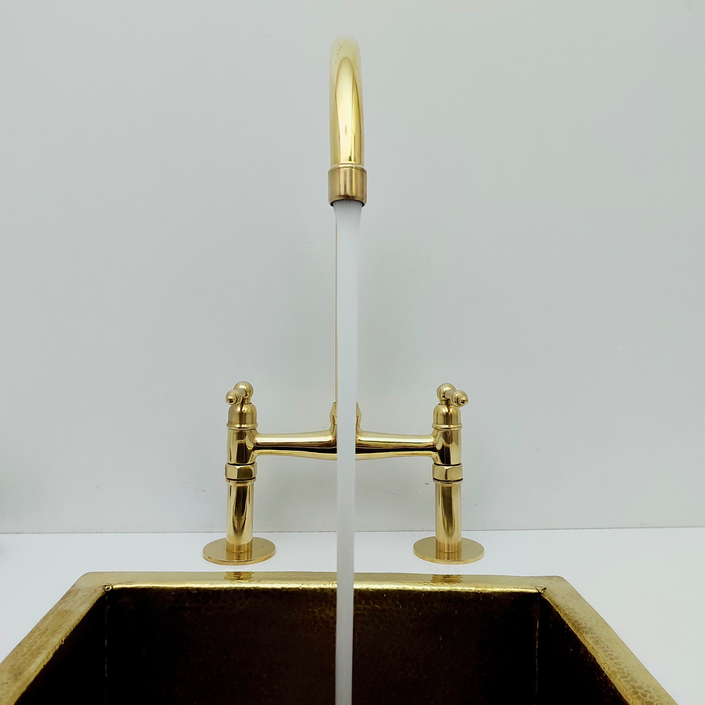 Unlacquered Brass Bridge Kitchen Faucet with Lever Handles - Ref: BF2LLB001