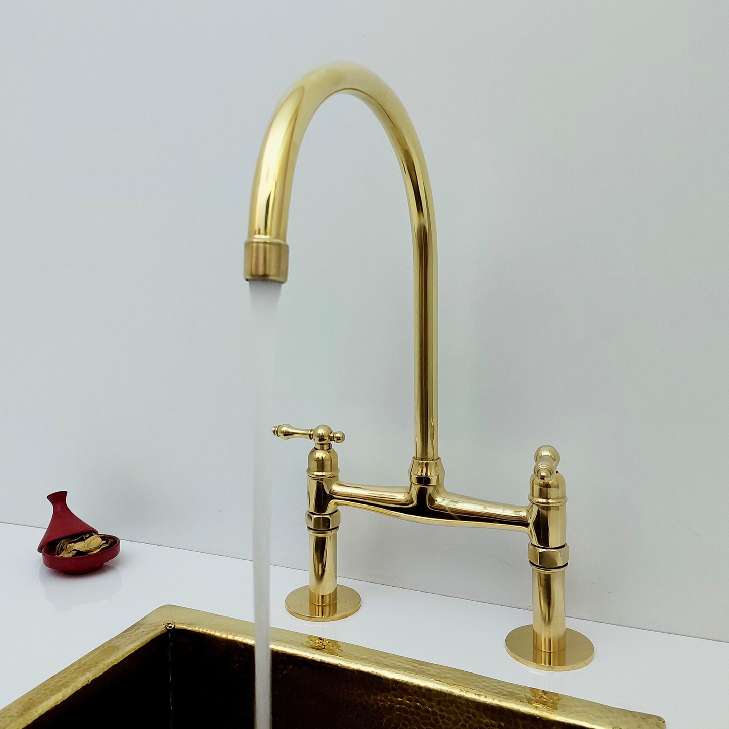 Unlacquered Brass Bridge Kitchen Faucet with Lever Handles - Ref: BF2LLB001