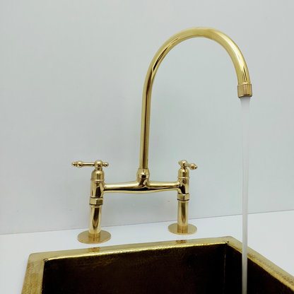 Unlacquered Brass Bridge Kitchen Faucet with Lever Handles - Ref: BF2LLB001