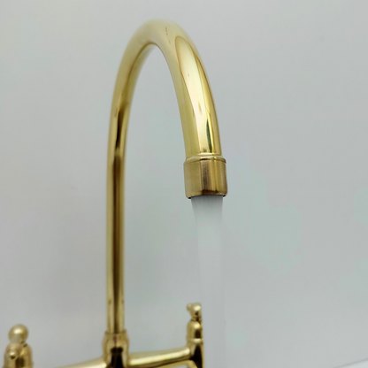 Unlacquered Brass Bridge Kitchen Faucet with Lever Handles - Ref: BF2LLB001