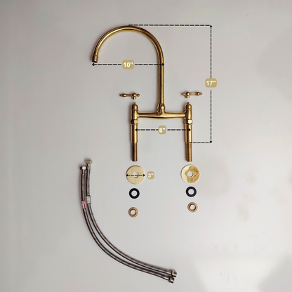 Unlacquered Brass Bridge Kitchen Faucet with Lever Handles - Ref: BF2LLB001