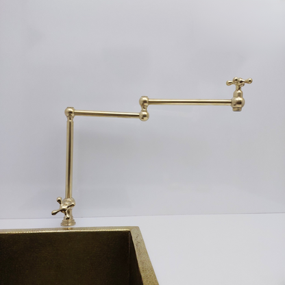 Unlacquered Brass Double Joint Pot Filler, Free standing Solid Brass Pot Filler with Cross Handle - Ref: UBDJPF1C