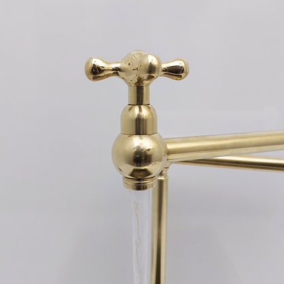 Unlacquered Brass Double Joint Pot Filler, Free standing Solid Brass Pot Filler with Cross Handle - Ref: UBDJPF1C