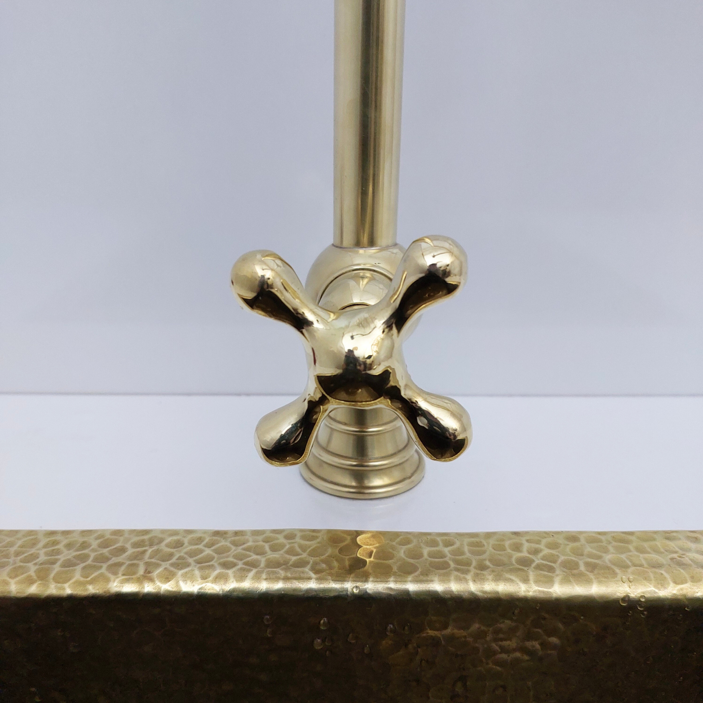 Unlacquered Brass Double Joint Pot Filler, Free standing Solid Brass Pot Filler with Cross Handle - Ref: UBDJPF1C