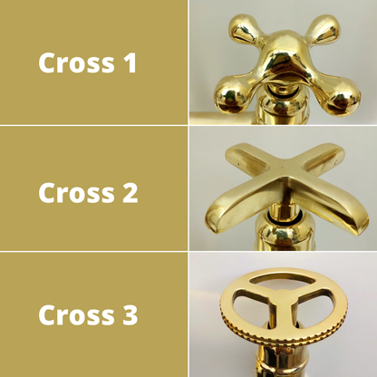 Unlacquered Brass Double Joint Pot Filler, Free standing Solid Brass Pot Filler with Cross Handle - Ref: UBDJPF1C