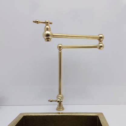 Unlacquered Brass Double Joint Pot Filler, Free standing Solid Brass Pot Filler with Lever Handle - Ref: UBDJPF1L