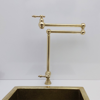 Unlacquered Brass Double Joint Pot Filler, Free standing Solid Brass Pot Filler with Lever Handle - Ref: UBDJPF1L