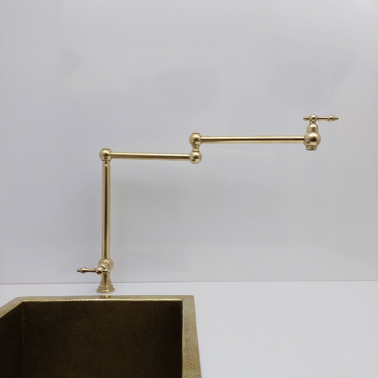 Unlacquered Brass Double Joint Pot Filler, Free standing Solid Brass Pot Filler with Lever Handle - Ref: UBDJPF1L