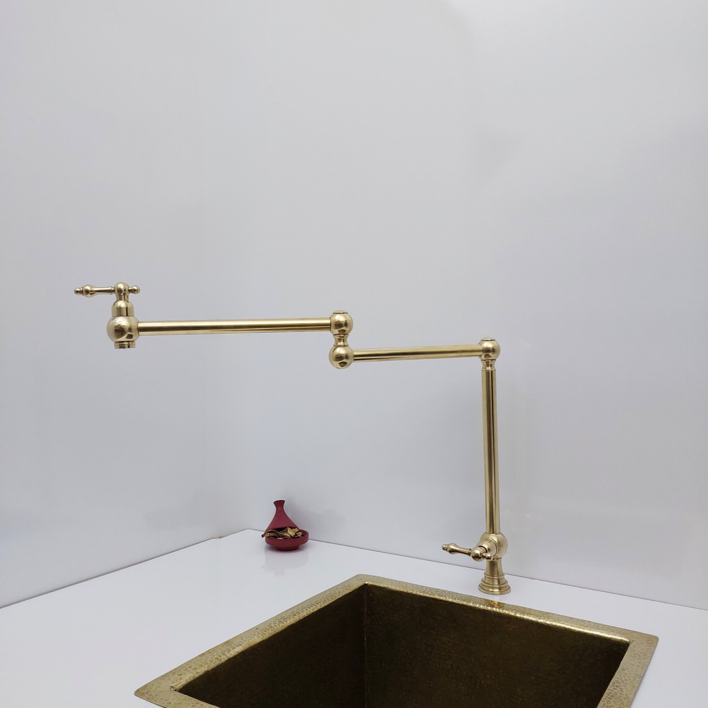 Unlacquered Brass Double Joint Pot Filler, Free standing Solid Brass Pot Filler with Lever Handle - Ref: UBDJPF1L