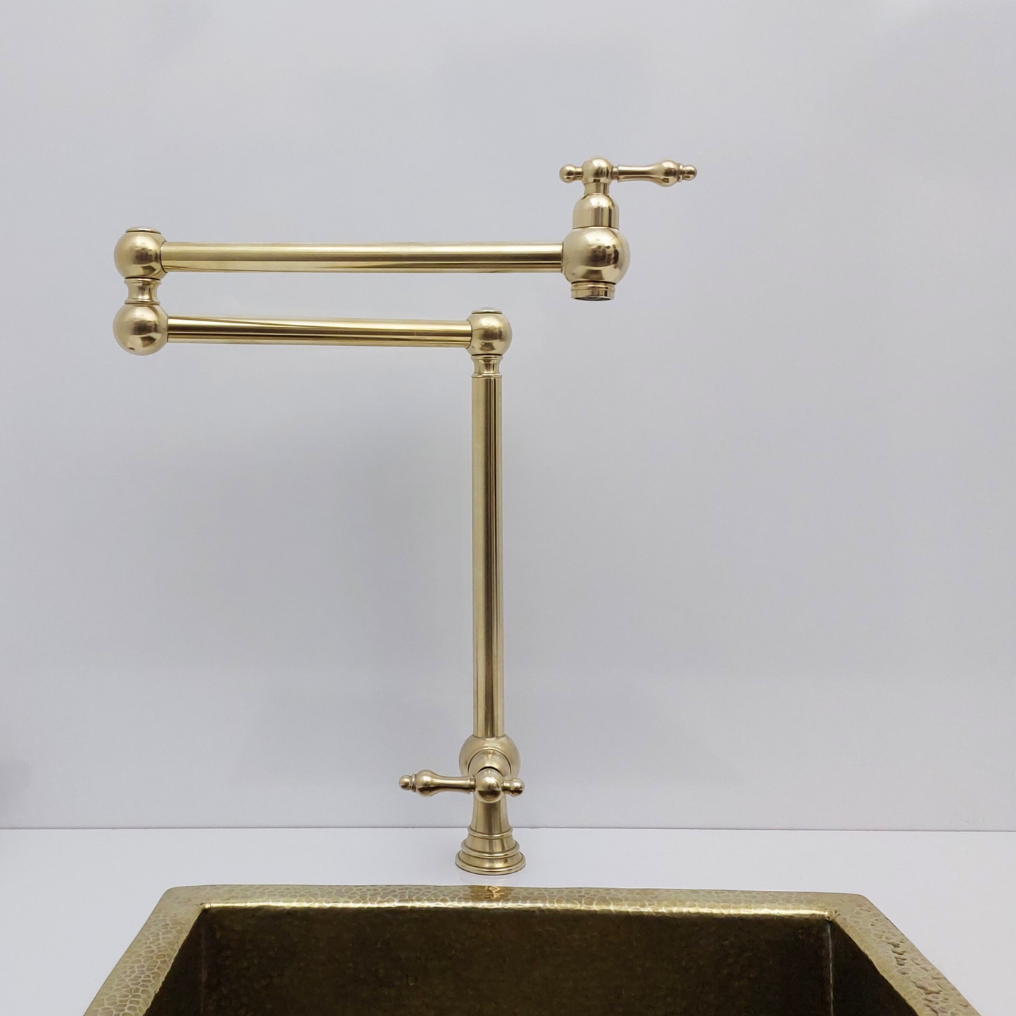 Unlacquered Brass Double Joint Pot Filler, Free standing Solid Brass Pot Filler with Lever Handle - Ref: UBDJPF1L