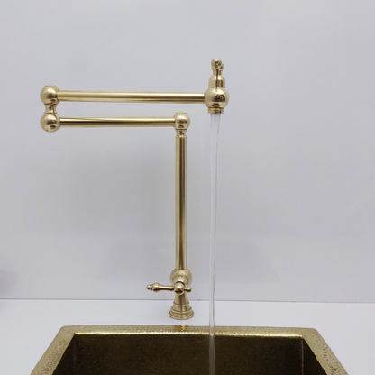 Unlacquered Brass Double Joint Pot Filler, Free standing Solid Brass Pot Filler with Lever Handle - Ref: UBDJPF1L