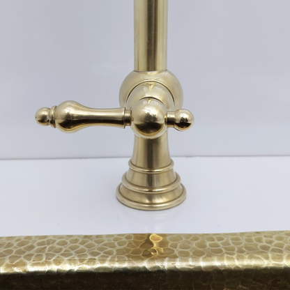 Unlacquered Brass Double Joint Pot Filler, Free standing Solid Brass Pot Filler with Lever Handle - Ref: UBDJPF1L