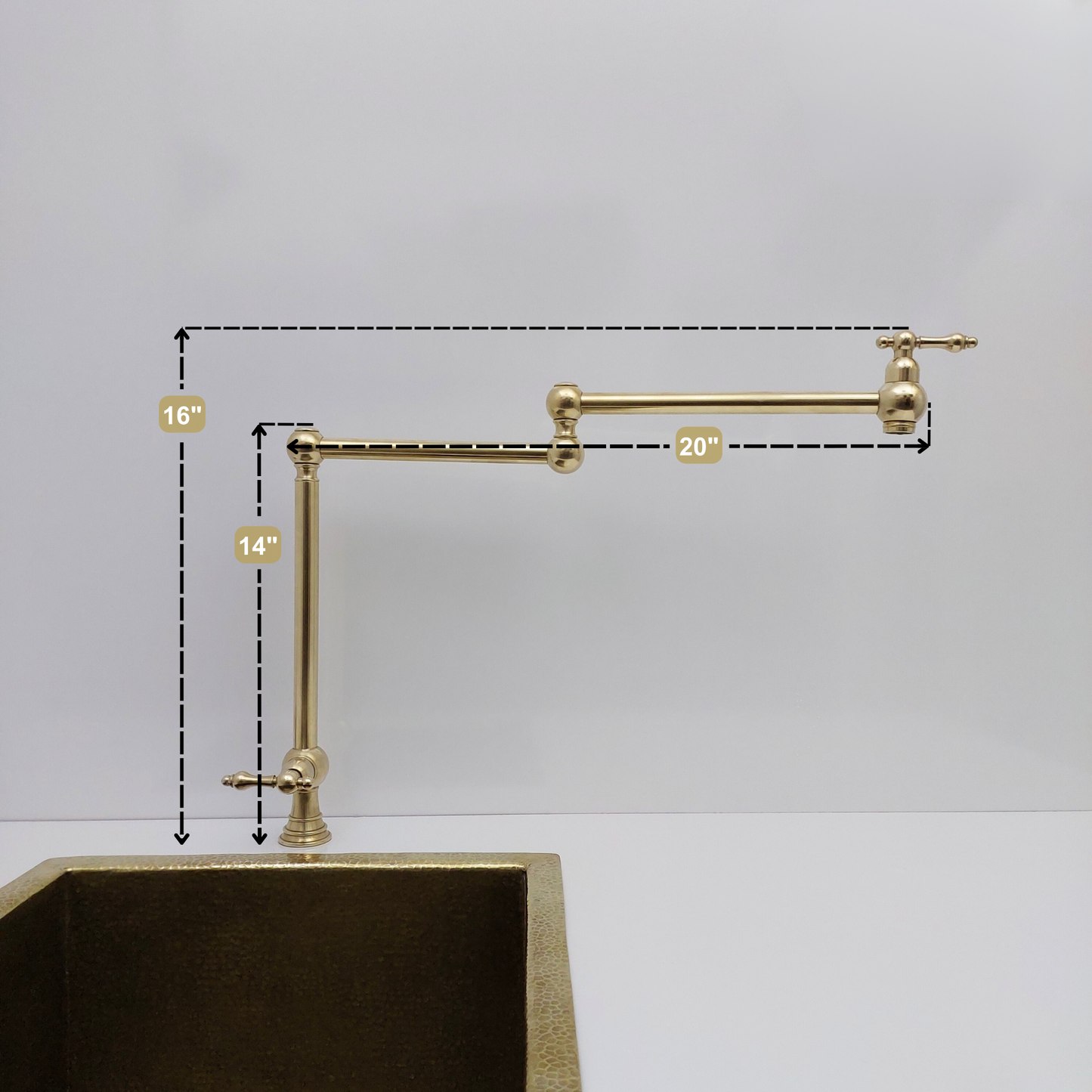 Unlacquered Brass Double Joint Pot Filler, Free standing Solid Brass Pot Filler with Lever Handle - Ref: UBDJPF1L