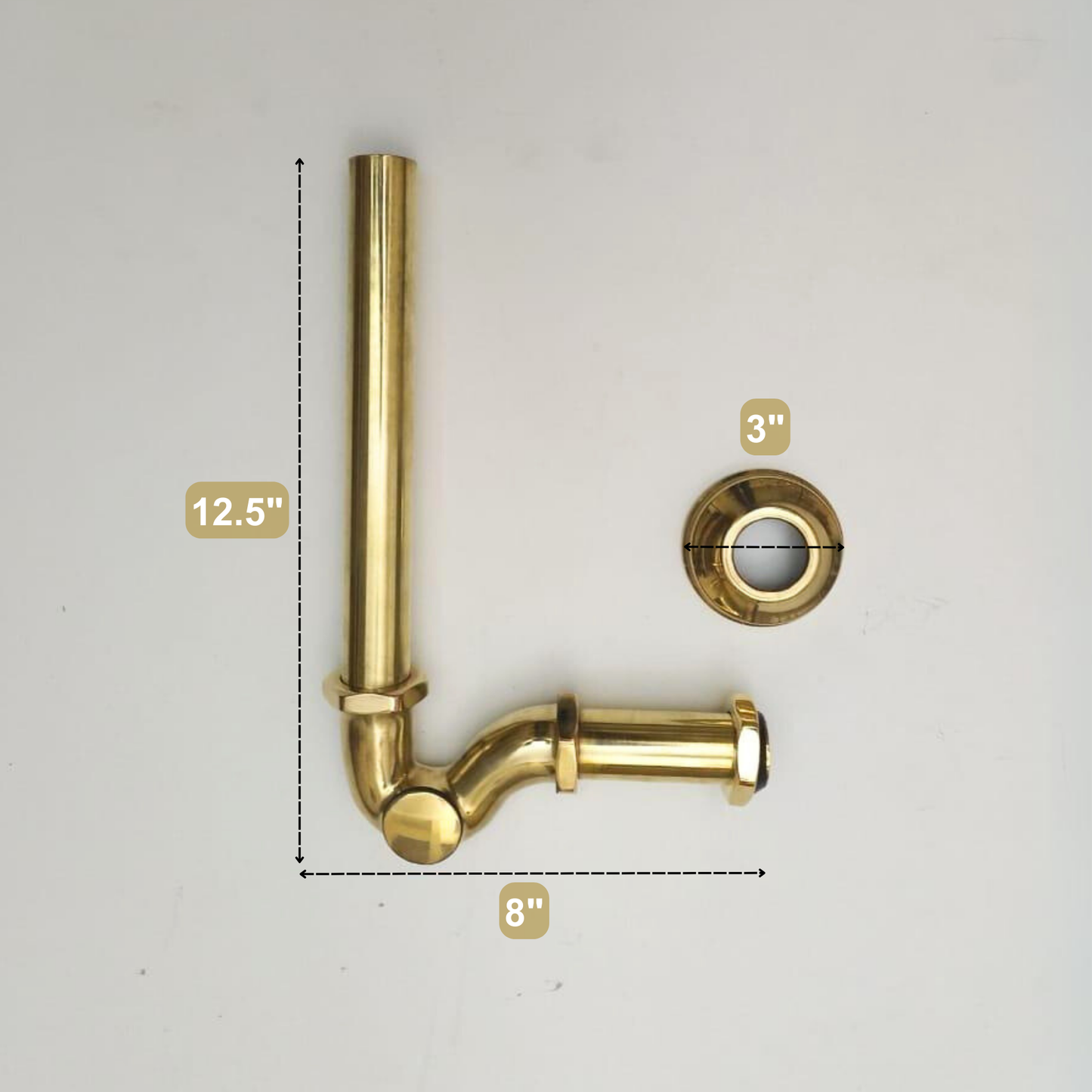 Tubo de desagüe de latón sin lacar con sifón - Ref: HDW-001