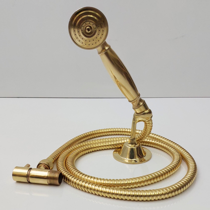 Unlacquered Brass Handheld Shower Head Set, Wall Mount Handheld Shower Head with Flexible Shower Hose and Control Valve - Ref: WMHSV