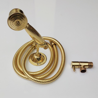 Unlacquered Brass Handheld Shower Head Set, Wall Mount Handheld Shower Head with Flexible Shower Hose and Control Valve - Ref: WMHSV