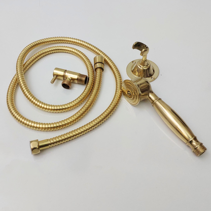 Unlacquered Brass Handheld Shower Head Set, Wall Mount Handheld Shower Head with Flexible Shower Hose and Control Valve - Ref: WMHSV