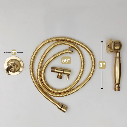 Unlacquered Brass Handheld Shower Head Set, Wall Mount Handheld Shower Head with Flexible Shower Hose and Control Valve - Ref: WMHSV