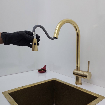 Unlacquered Brass Mixer Kitchen Faucet with Pull Down Sprayer and Single Lever - Ref: UBMFS1