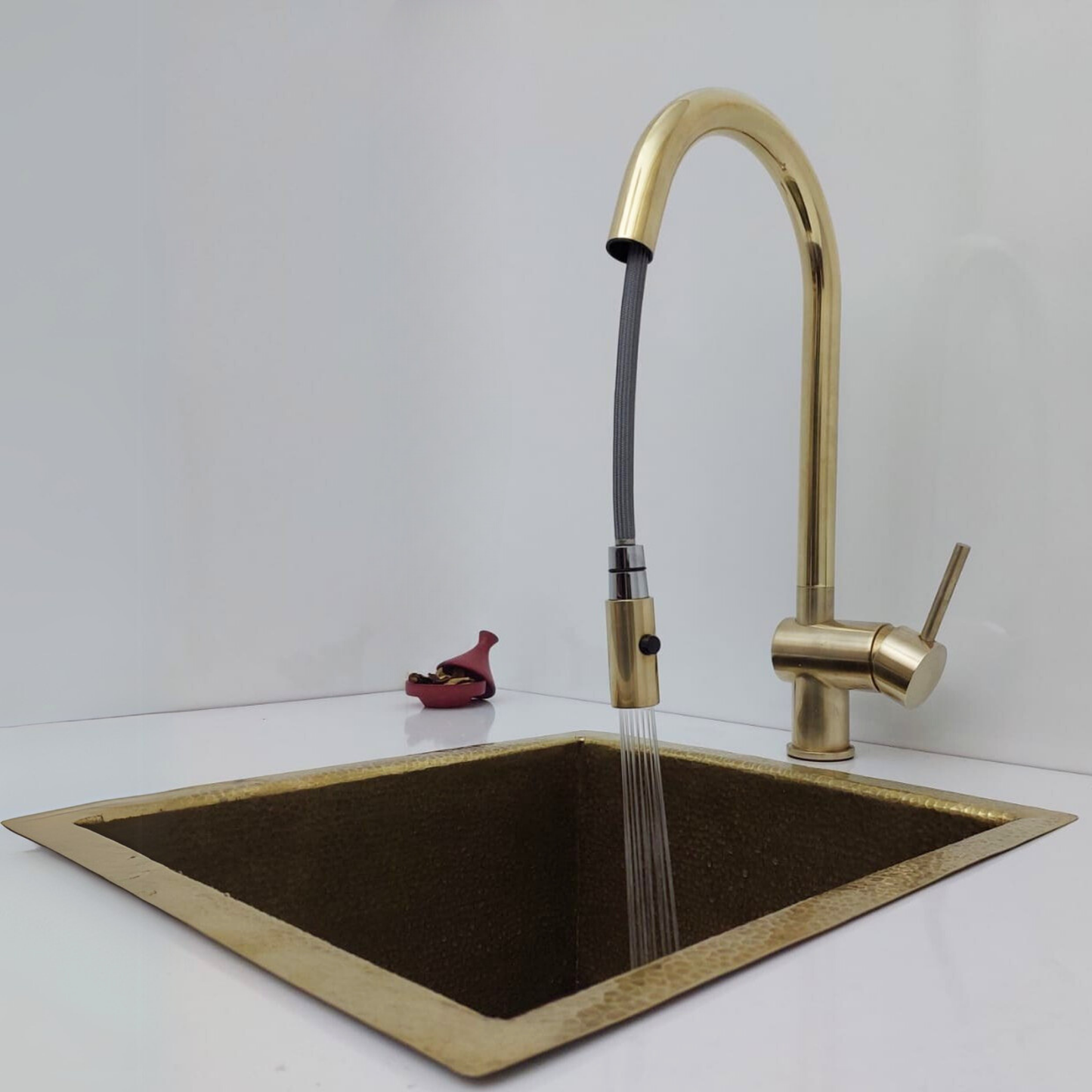 Unlacquered Brass Mixer Kitchen Faucet with Pull Down Sprayer and Single Lever - Ref: UBMFS1