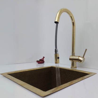 Unlacquered Brass Mixer Kitchen Faucet with Pull Down Sprayer and Single Lever - Ref: UBMFS1