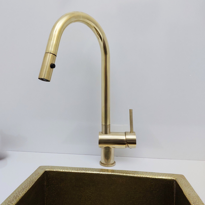 Unlacquered Brass Mixer Kitchen Faucet with Pull Down Sprayer and Single Lever - Ref: UBMFS1