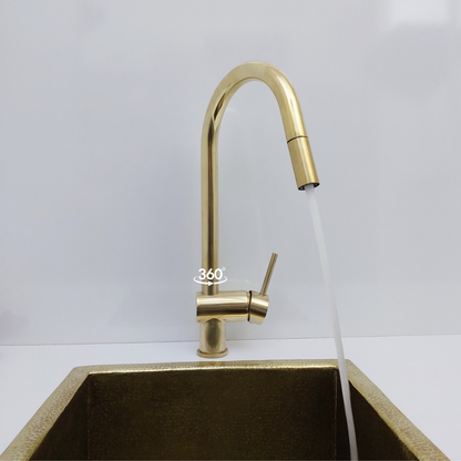 Unlacquered Brass Mixer Kitchen Faucet with Pull Down Sprayer and Single Lever - Ref: UBMFS1