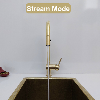 Unlacquered Brass Mixer Kitchen Faucet with Pull Down Sprayer and Single Lever - Ref: UBMFS1