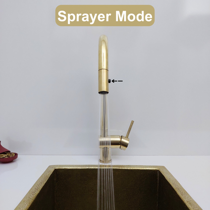 Unlacquered Brass Mixer Kitchen Faucet with Pull Down Sprayer and Single Lever - Ref: UBMFS1