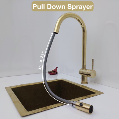 Unlacquered Brass Mixer Kitchen Faucet with Pull Down Sprayer and Single Lever - Ref: UBMFS1