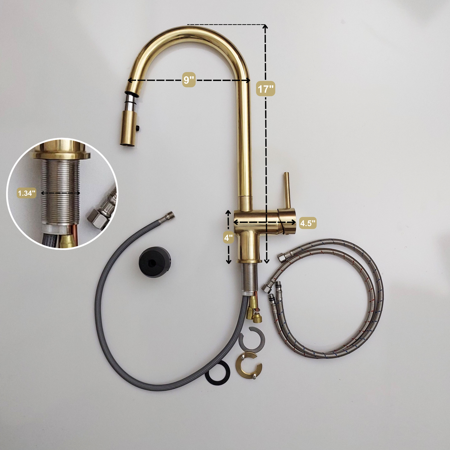 Unlacquered Brass Mixer Kitchen Faucet with Pull Down Sprayer and Single Lever - Ref: UBMFS1