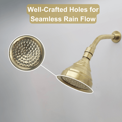 Unlacquered Brass Shower System with Adjustable Round Rain Shower Head, Central Brass Plaque and Lever Handles - Ref: SSPH-AUBL