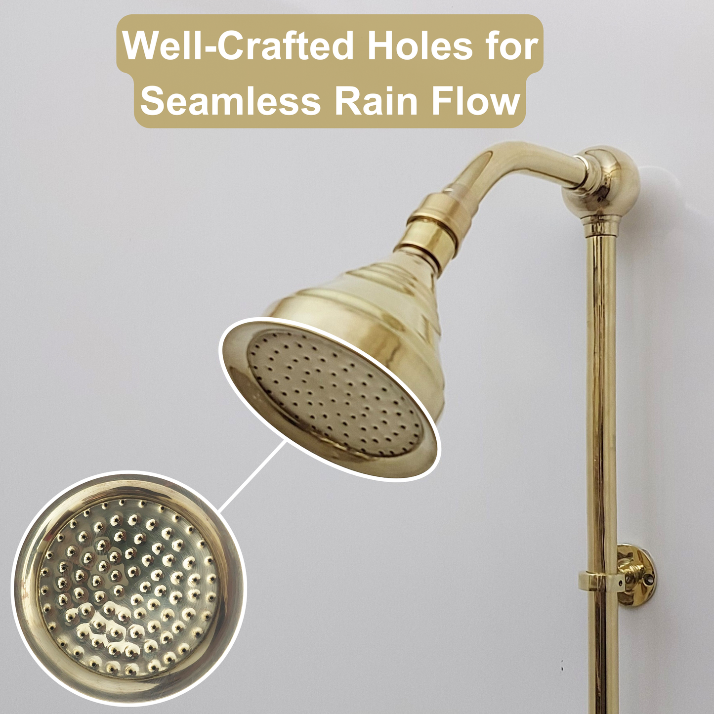 Unlacquered Brass Shower System with Adjustable Round Shower Head, Handheld Shower Head, Tub Filler, and Cross Handles - Ref: SSAH8TFC